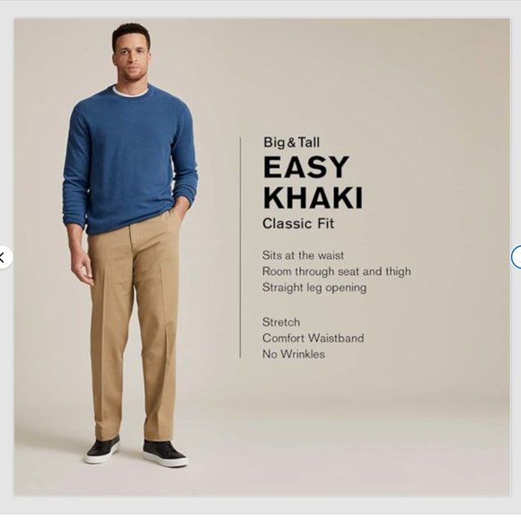 DOCKERS Men's Classic Fit Easy Khaki Pants Flat Front 48 x 34" - Burma Grey NWT - Picture 7 of 8